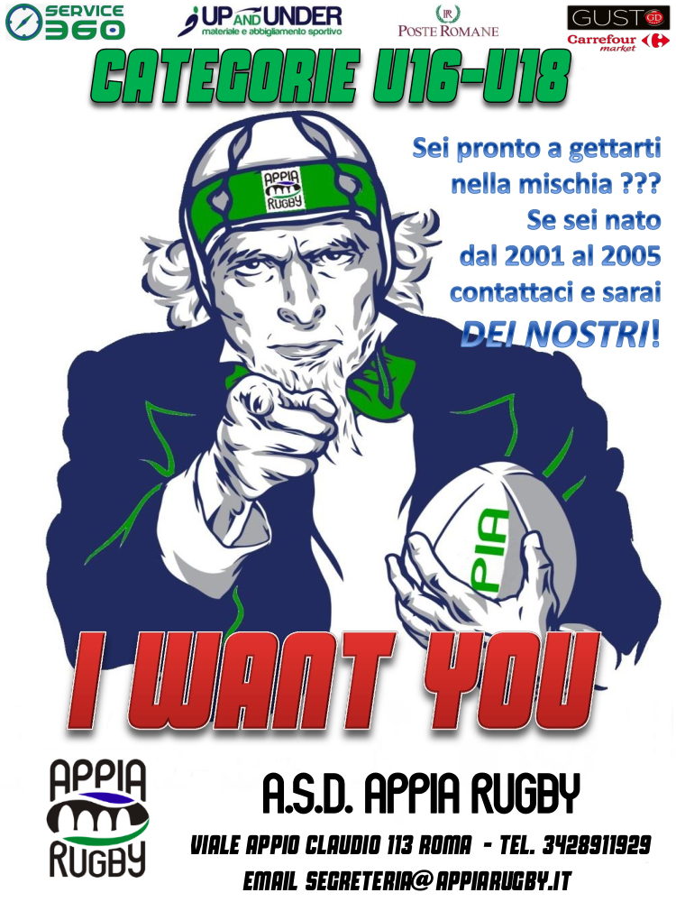 I want you -Appia Rugby under 16 e under 18