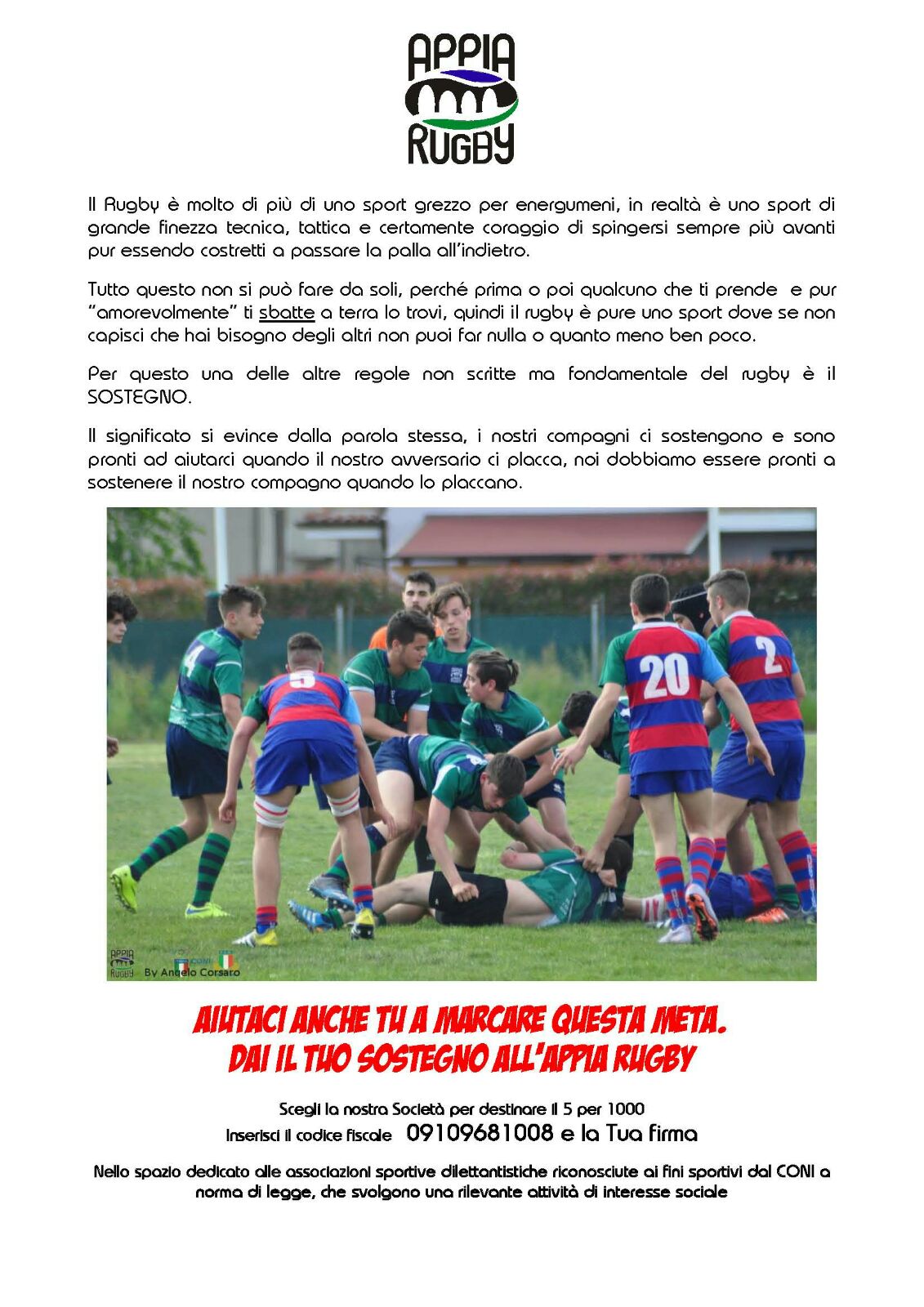 Dona il 5×1000 all’Appia Rugby